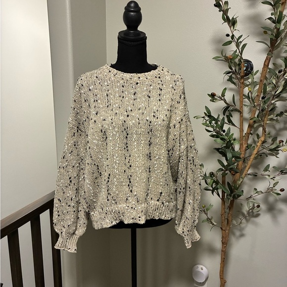 Tops - Speckled Knit Sweater - Cream